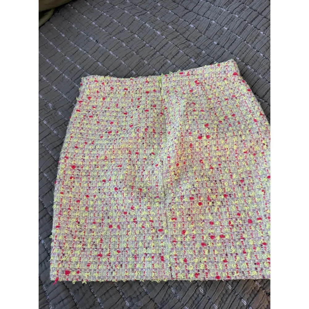 J.‎ CREW Neon Pink/Chartreuse No. 2 Tweed Pencil Skirt Size 2. Preppy Y2K 90s